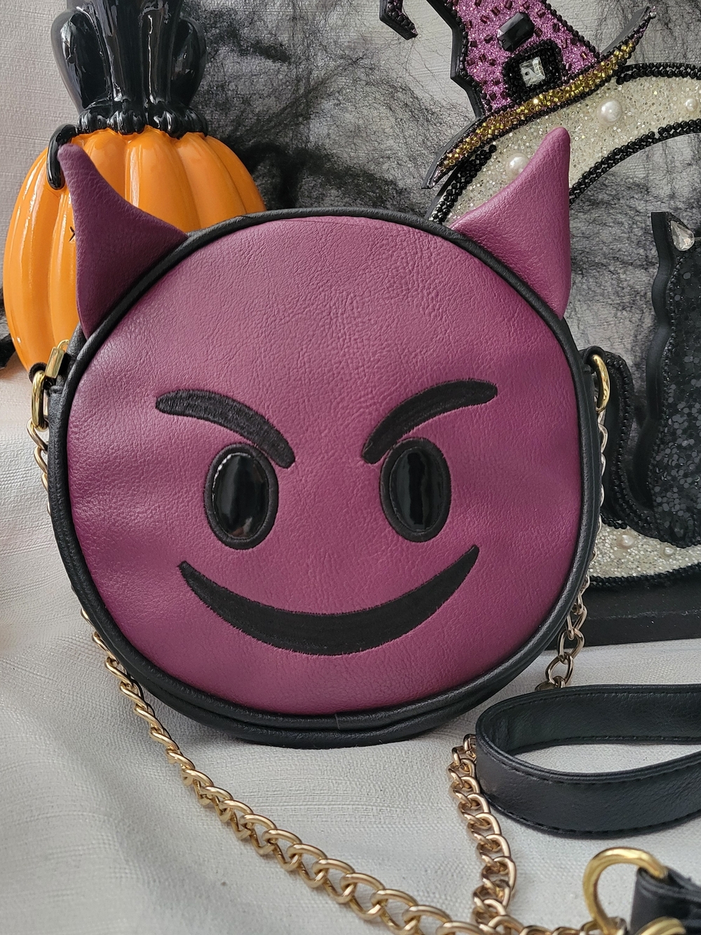 Olivia Miller Purple Devil Emoji Crossbody Bag